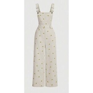 Women's NWT SHEIN Floral Embroidered Corduroy Bib Overalls Cottagecore Boho Fall